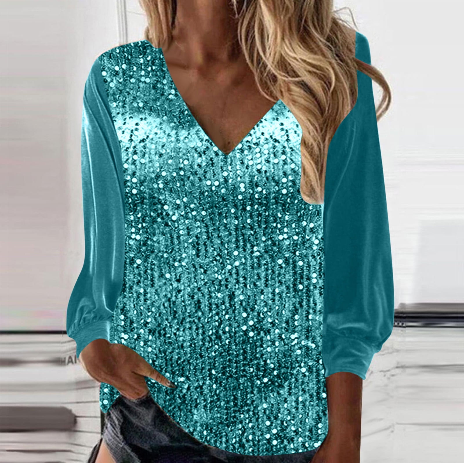 turquoise sequin top