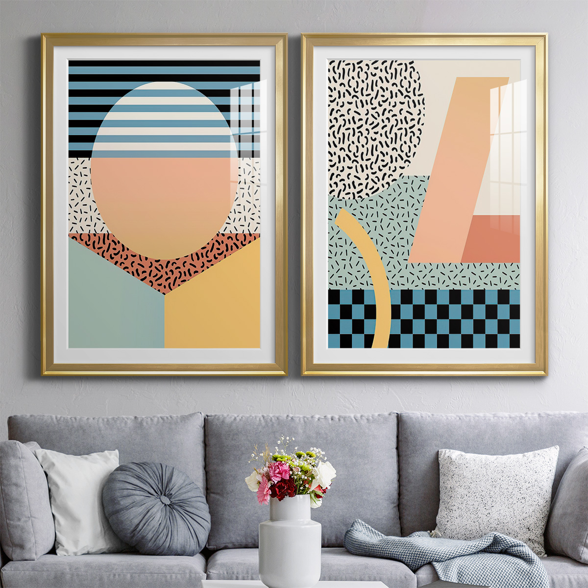 Wexford Home Modern Memphis III Premium Framed Print, 30.5" x 42.5" - Ready to Hang, Gold (Set of 2)
