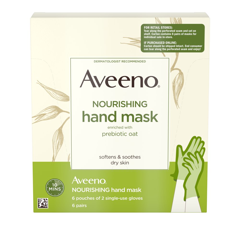 Aveeno Moisturizing Hand Therapy Mask with Oat, 6 Pairs of Gloves