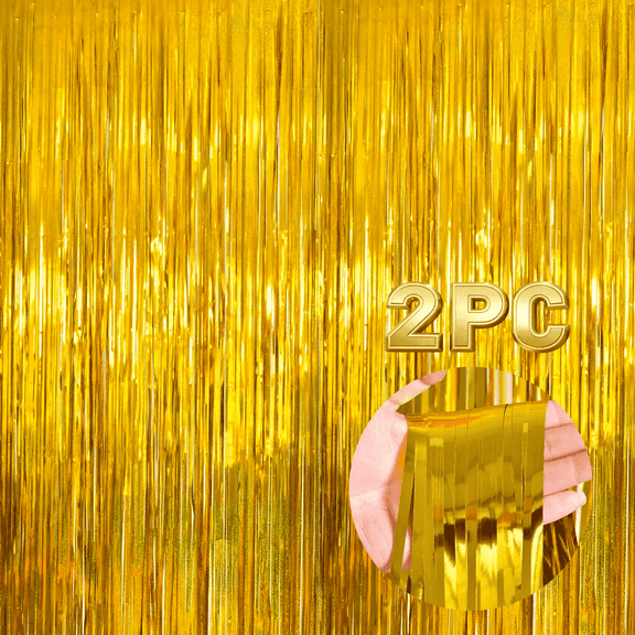 OUTMASTER Yellow Foil Fringe Curtain - 3.3'x9.8' ,Shiny Holistic Party Decor for Wall/Door