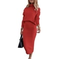 thumbnail image 2 of Women'S 2 Piece Skirts Sets Sweater Long Sleeve Knit Tops Midi Skirt Travel Matching Outfits Fall Red L, 2 of 4