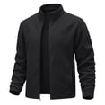 thumbnail image 4 of USNSM Mens Zip Up Sweatshirt Mock Neck Track Jacket Lightweight Fleece Full Zip No Hood Athletic Casual Long Sleeve Jackets with Pocket Black XXXL, 4 of 9