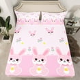 thumbnail image 2 of Feelyou Pink Cute Rabbit Bed Sheets for Kid, Flower Floral King Sheets, Kawaii Cartoon Animal Sheet Set, Ultra Soft Home Decor, 4 Pieces, 2 of 7