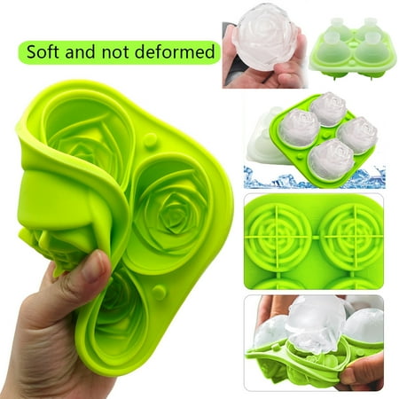 

Meizhencang Rose Ice Mold Anti-leakage Portable 4 Grids Reusable Silicone Ice Cube Mold for Bar