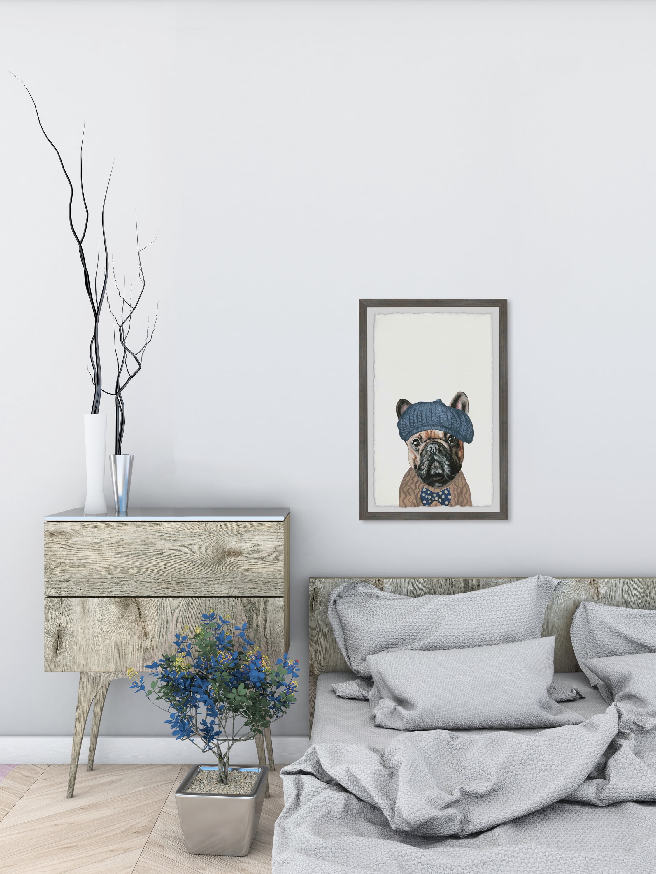 Marmont Hill "Dog In Beret" Framed Painting Art Print, 8.00" x 1.50"