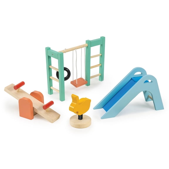 Mentari Toys - Playground Set - Wooden Playground Equipment for Doll House - Interactive Pieces for Small World Play - Encourages Fine Motor Skills and Imaginative Play in Boys and Girls - Age 3 