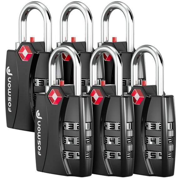 Fosmon 6 Pack TSA Locks for Luggage, Padlock Combination Lock Easy to Set TSA Luggage Locks TSA Approved for Travel Suitcase Backpack & Locker, Black