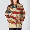 thumbnail image 3 of Women's Casual Fashion Long-Sleeve Stand-Up Collar Single-Button Independence Day Print Workwear Jacket Khaki 4XL, 3 of 5