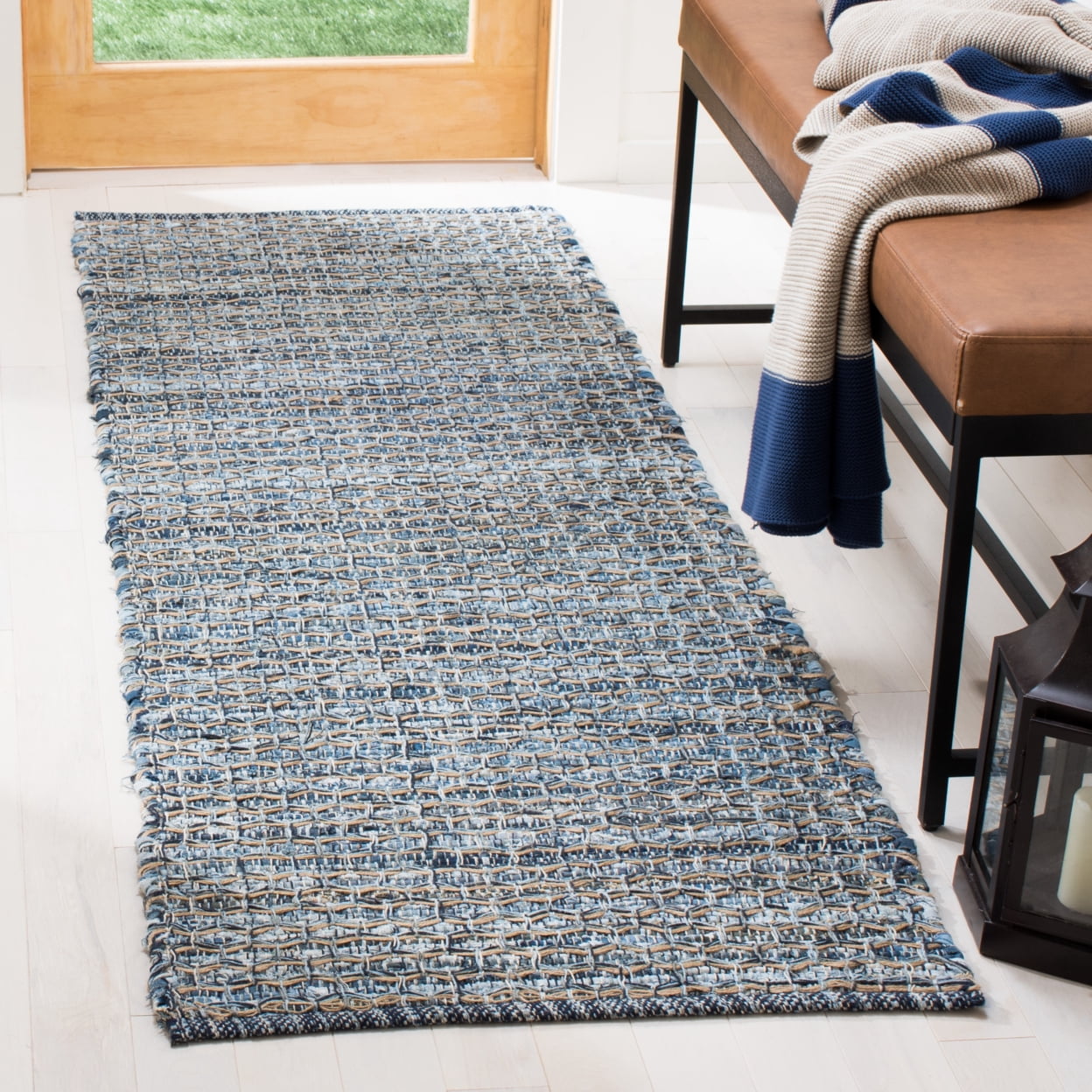 SAFAVIEH Montauk Jamaar Braided Trellis Runner Rug, Blue, 2'3" x 7'