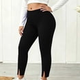 thumbnail image 4 of ABSUYY Womens Split Hem Yoga Leggings, Stretchy Pencil Cropped Pants, Casual Elastic Waist Trousers, Black, Size 5XL, 4 of 8