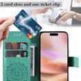 thumbnail image 6 of Allytechgroup for iPhone 16 Case Wallet, Sunflower Embossed PU Leather Flip Cover Stand Hand Strap Shockproof Stylish Cards Slots Phone Case for iPhone 16, Green, 6 of 7