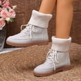 thumbnail image 3 of Rokment Womens Platform Combat Boots Fall Winter Trendy Casual Knit Patchwork Foldover Flat Low Heel Mid Calf Short Booties White Size 7.5, 3 of 7
