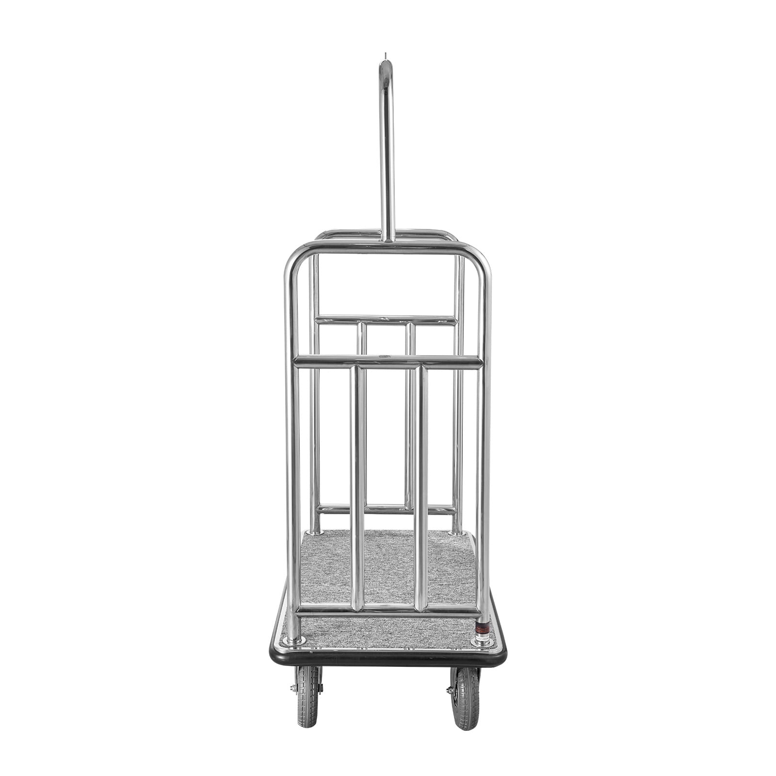 KFFKFF Guest Baggage Trolley, Supports up to 1200 LBS, Polished Stainless Steel Bellhop's Trolley, Servant Cart featuring Grey Carpeted Platform and 8-inch Rubber Tyres