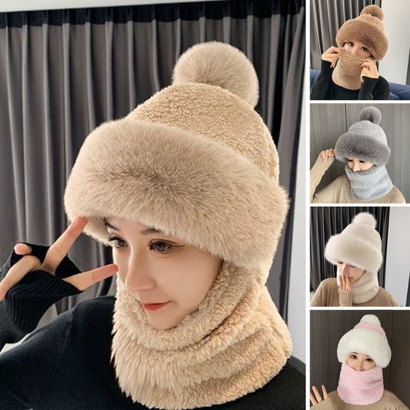 dianhelloya Women Hat Durable Windproof Winter Scarf Hat Set Soft Comfortable Plush Warm Hat for Cold Weather Outdoor Dark Coffee