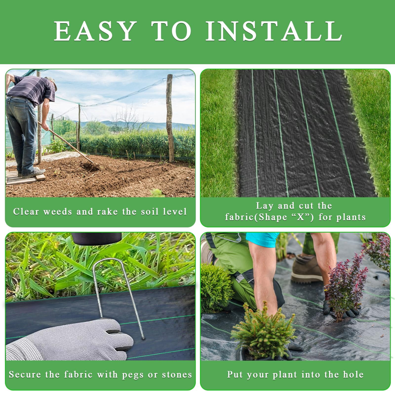 4ft x 180ft Garden Weed Barrier Landscape Fabric,Weed Block Fabric Heavy Duty 3.2OZ,Woven Mulch for Landscaping Ground Cover Weed Control Fabric, Black Garden Bed Liner
