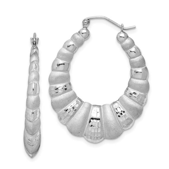Auriga Fine Jewelry 925 Sterling Silver Rhodium-plated Satin & Diamond-cut Shrimp Oval Hoop Earrings for Women