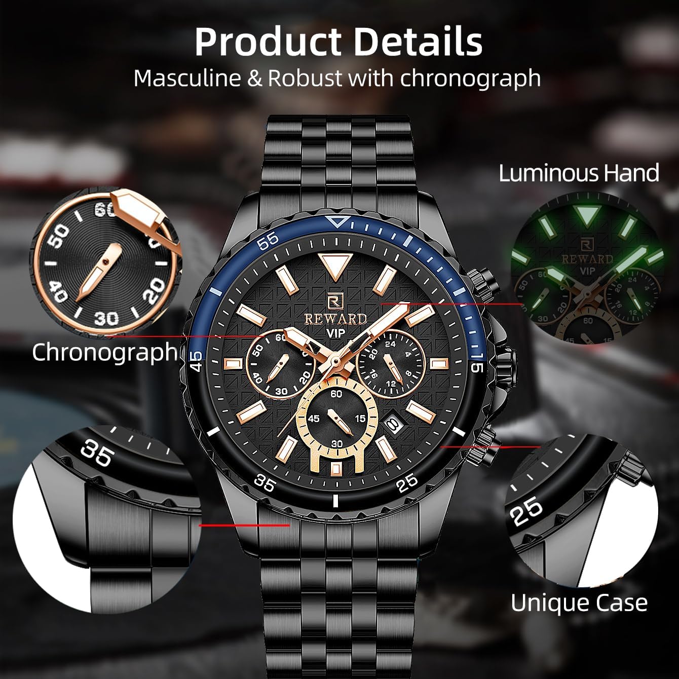 Mens Watches Analog Quartz Chronograph Stainless Steel Watches for Men 30M Waterproof Men's Wrist Watches with Calendar Luxury Business Work Casual Watch Elegant Gifts