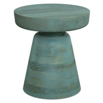 Simpli Home Robbie SOLID MANGO WOOD 16 inch Wide Round Boho Contemporary Rustic Accent Table in Teal Wash, Fully Assembled
