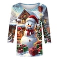 thumbnail image 4 of Fashion Fall Saving LiMoi Women's Holiday Snowman Graphic Blouse 3/4 Sleeve Round Neck Comfort Fit Shirt Tees Tshirts Tops for Women My Items, 4 of 5