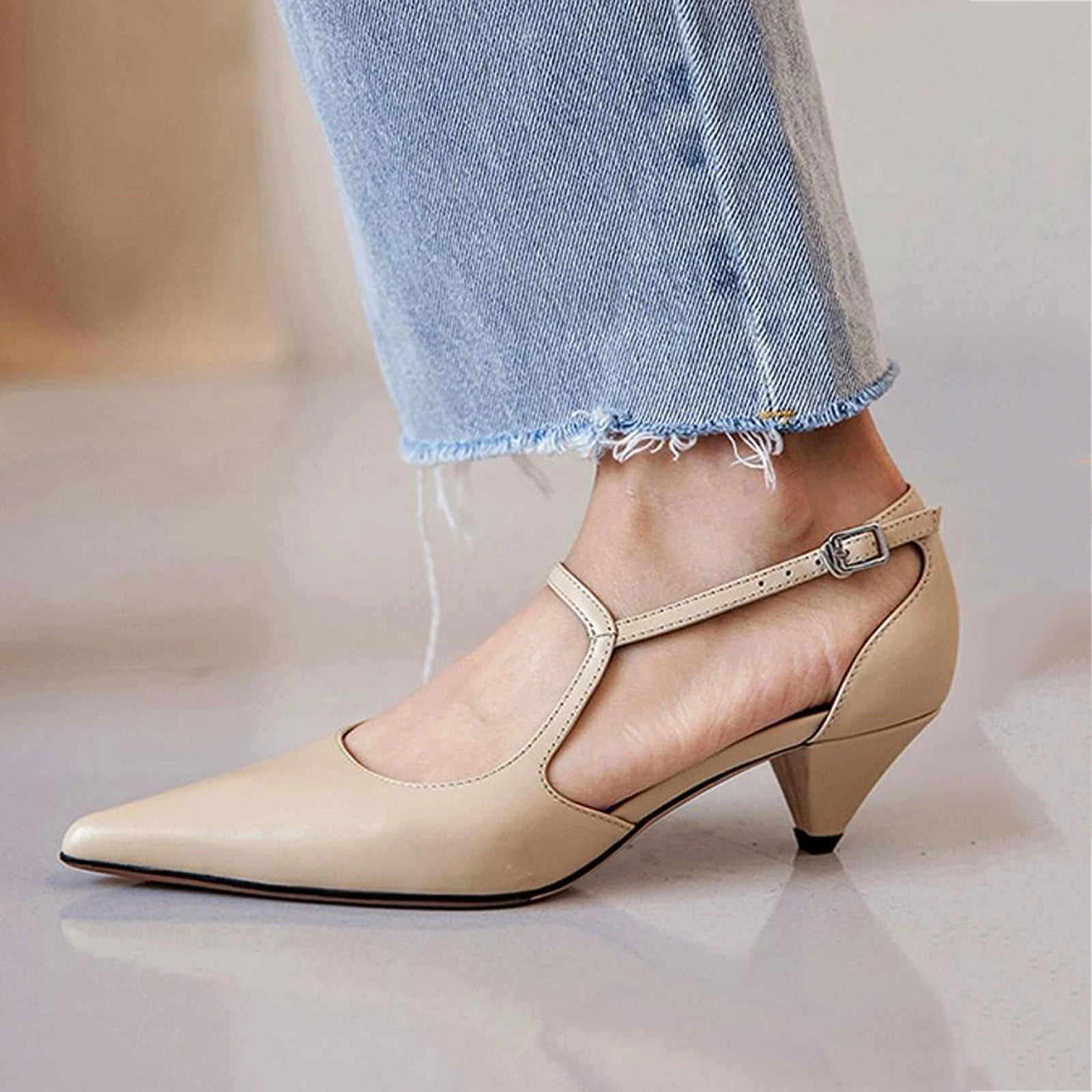 Summer High Heels Leather Shoes Women Professional Soft Pointed Mid Low  Heel Work Stilettos Heels Bright Matte Black White | Shopee Malaysia