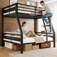 thumbnail image 3 of Honfach Twin Over Full Metal Bunk Bed, Heavy Duty Frame with Ladder & Full Guardrail, Noise-Free, Large Underbed Storage, No Box Spring Needed，Black, 3 of 9
