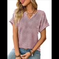 thumbnail image 2 of Blusas Elegantes e Informales de Corta para Mujer, Modernas, de Verano, con Cuello en V, Holgadas y A Rayas. Vino Tinto M, 2 of 9