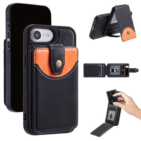 Compatible with MagSafe 2 in 1 Detachable Wallet Case for iPhone 16e with Card Slots for Women Men, Fashion Magnetic PU Leather Flip Kickstand Phone Case for iPhone 16e, Black