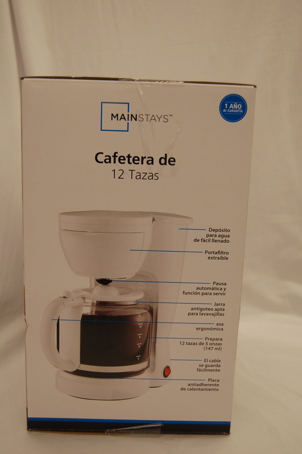 Mainstays 12-Cup Drip Coffee Maker with Anti-Drip and Pause and Serve, White