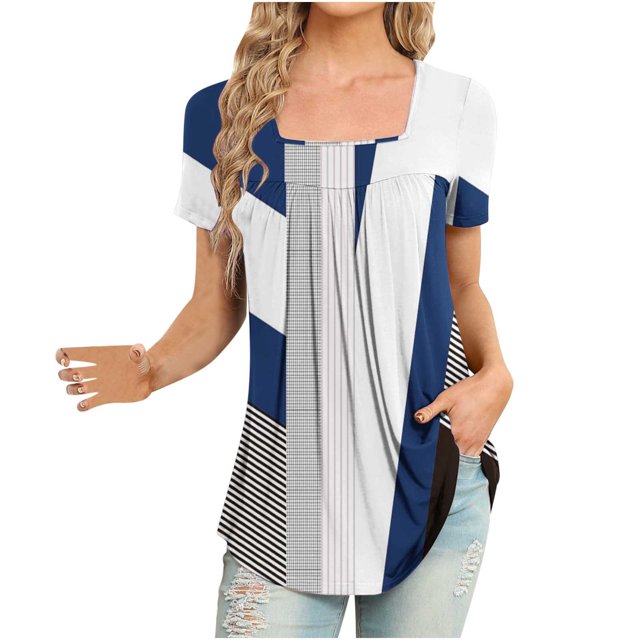 Pompotops Femmes Mode Imprimé Casual V-Cou Manches Courtes T-Shirt Chemisier Tops