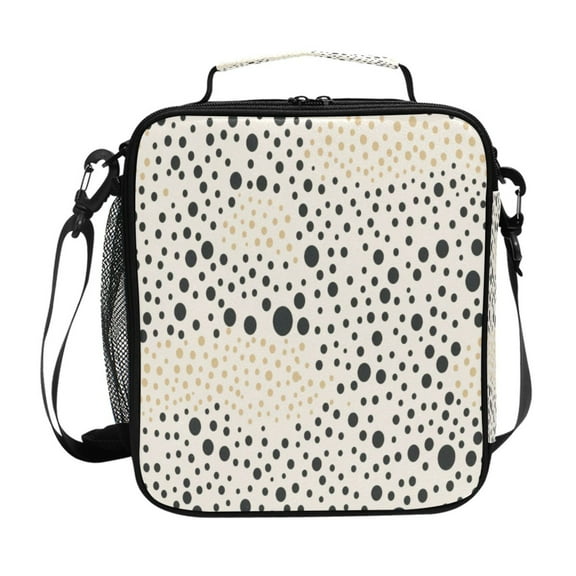 ALAZA Black and Beige Polka Dots Lunch Box Insulated Lunch Bag Reusable Thermal Cooler Tote School Picnic