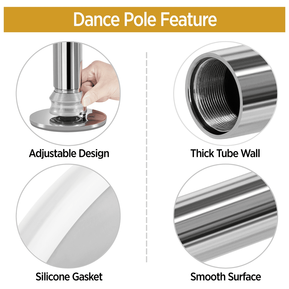 Renwick Portable Removable Home Dancing Pole, Height Adjustable 7'-9' Silver