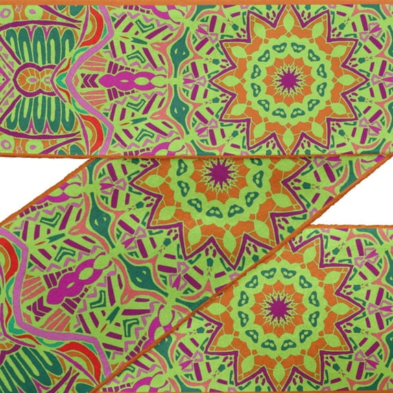IBA Indianbeautifulart Green Mandala Kaleidoscope Printed Ribbon Trim 9 Yards Velvet Fabric Laces For Crafts Sewing Accessories 3 Inches