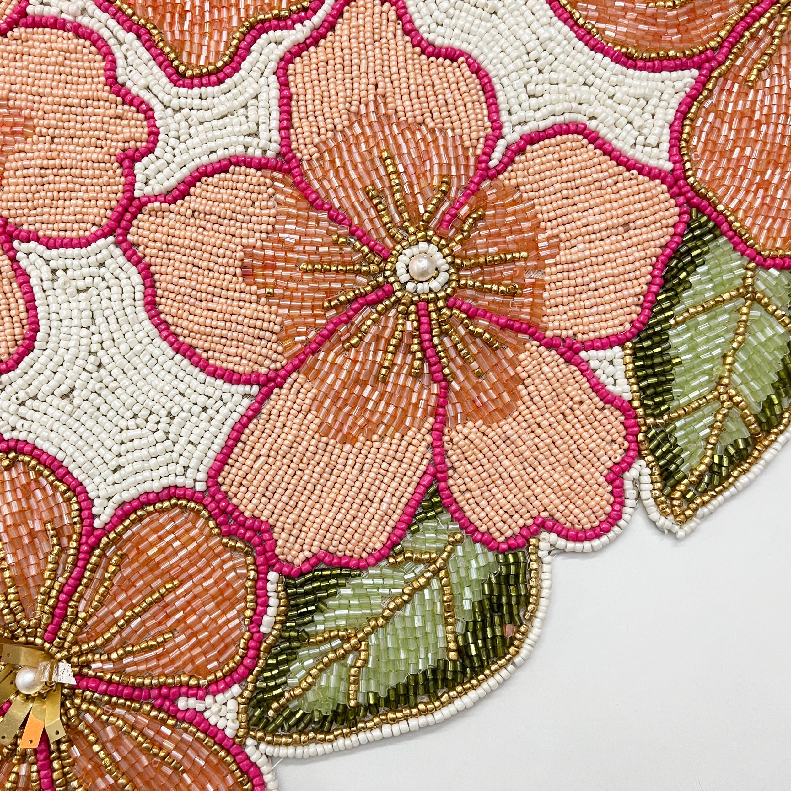 Handmade beaded spring table runner, floral, 13x36inch, multicolour