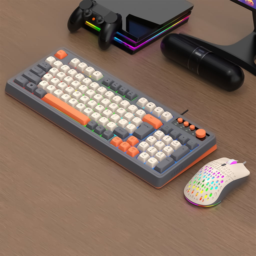 98Key Wire Gaming Keyboard with ARGB Effects, Ergonomic Keyboard, Comfortable Keycaps for Gaming and Use