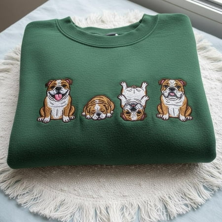 Embroidered English Bulldog Sweatshirt Dog Mom Crewneck Christmas Gifts For Women Pet Lover Sweatshirt Bulldog Dad Hoodie
