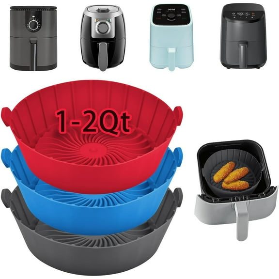 Silicone Air Fryer Liners for 1-2qt Air Fryers, 3 Pack Food Grade Liners, Non-Stick Reusable Round Air Fryer Liner for Ninja Mini, Instant Vortex 2 QT