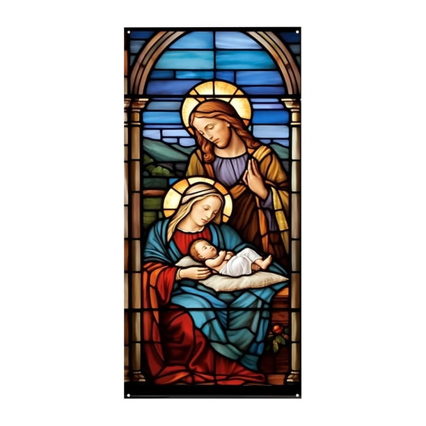 Cubierta Para Puerta Con Escena Del Nacimiento Cinta Roja Cubiertas Para Puertas Con Escena Del Nacimiento Cubiertas Para Puertas De Estanterías Decoraciones Navideñas Papá Noel Vintage Navidad Al A