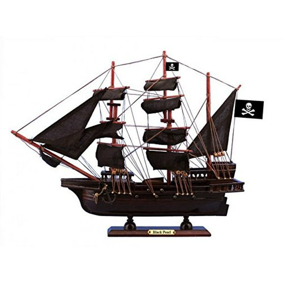 Wooden Black Pearl Black Sails Pirate Ship Model 15" - Boat Decor - Model Ship