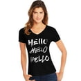 thumbnail image 1 of Hanes T-Shirt à Manches Courtes Col en V pour Femmes, m, Hello Hello Hello/noir, 1 of 3