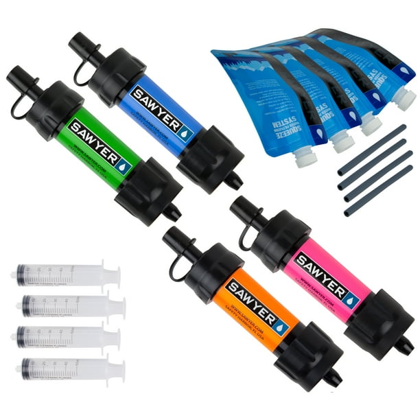 Sawyer Products SP124 MINI Water Filtration System, 4Pack, MultiColor