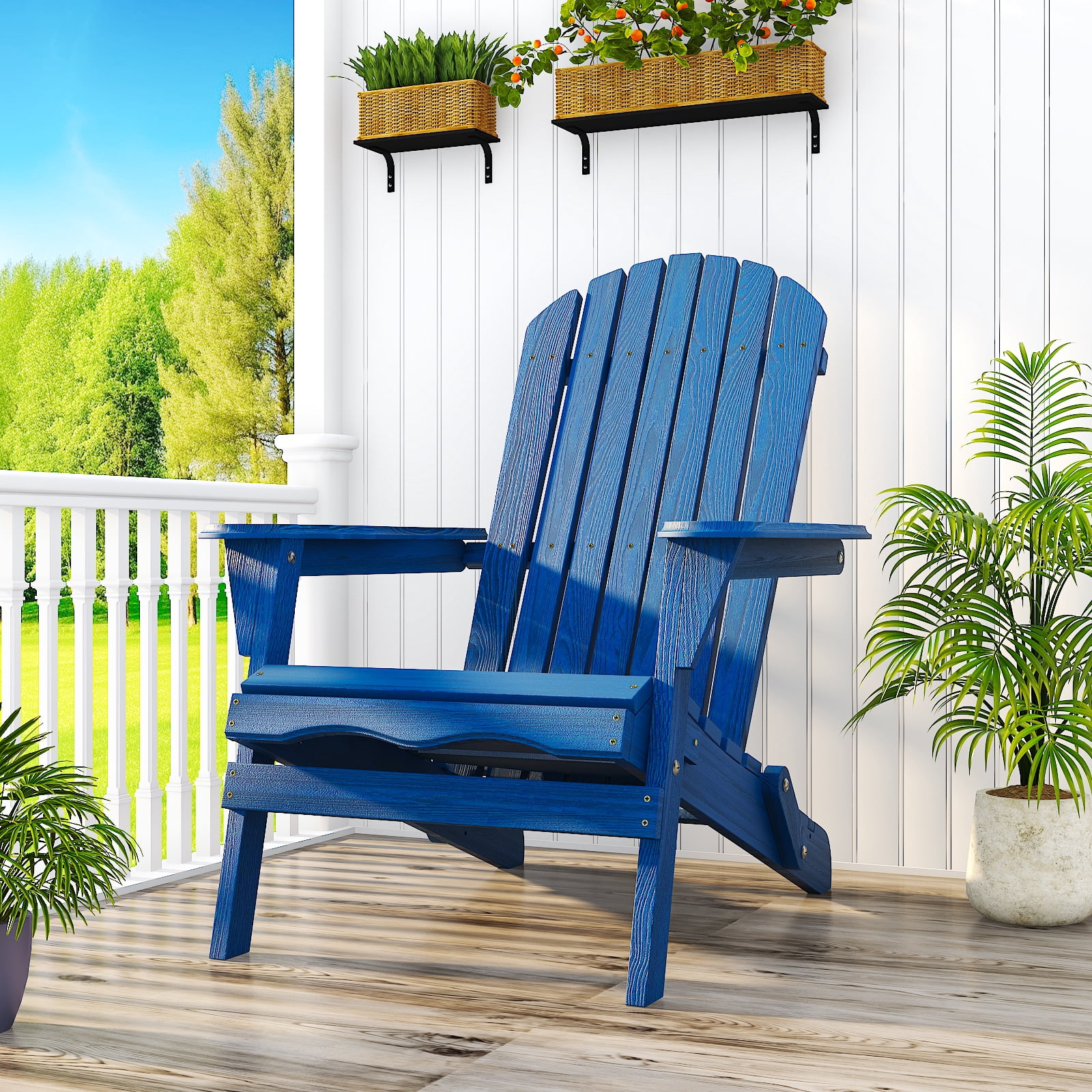 Ktaxon 2 Pack Patio Wood Adirondack Chair, Garden Chaise Chair Outdoor Folding Chair, Wooden Chair for Patio, Garden, Navy Blue