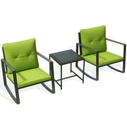 Alder 3-Piece Metal Furniture Set - A Sturdy Glass Coffee Table With 2 Attractive Chairs - Green
