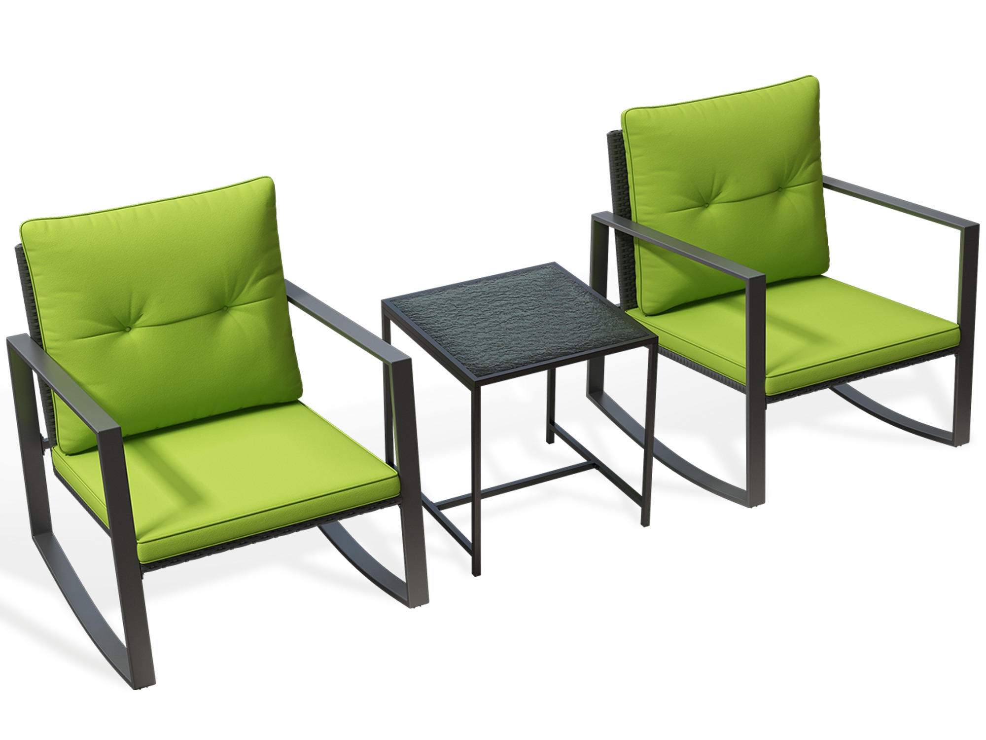 Fleur 3-Piece Patio Furniture Set -Two Solid Relaxing Chairs With Glass Garden Coffee Table - Green - image 1 of 9
