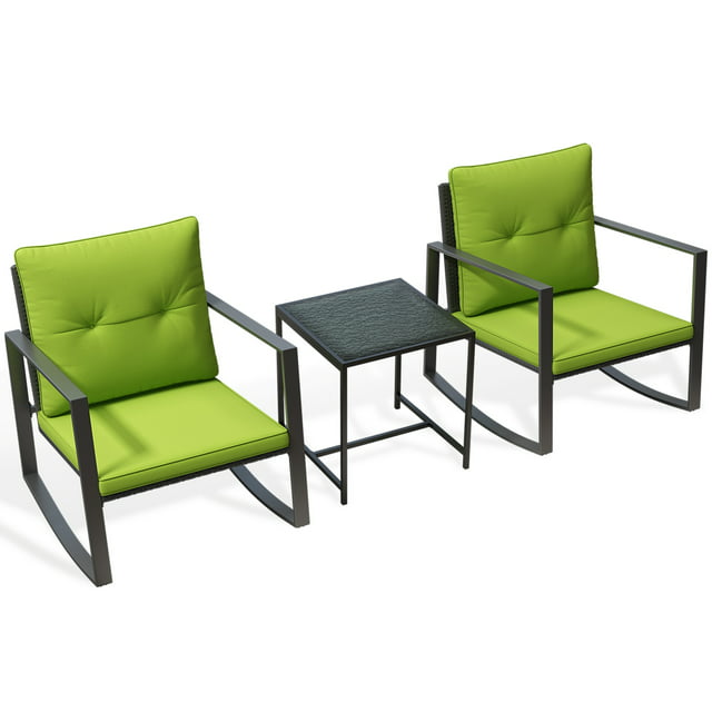 Fleur 3-Piece Patio Furniture Set -Two Solid Relaxing Chairs With Glass Garden Coffee Table - Green