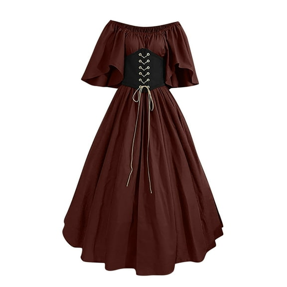 UPPADA Womens Renaissance Faire Dresses Medieval Irish Traditional Plus Size Dresses Ruffle Over Dress Corset Retro Cosplay Gown