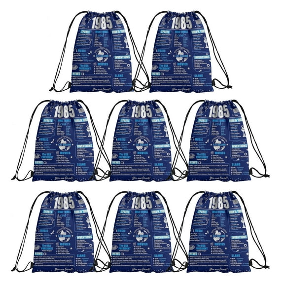 8 Pieces Blue Back in 1985 Poster Candy Drawstring Bag, 40th Birthday Party Drawstring Goodie Favor Bags for for Men & Women 40th Class Reunion Decor