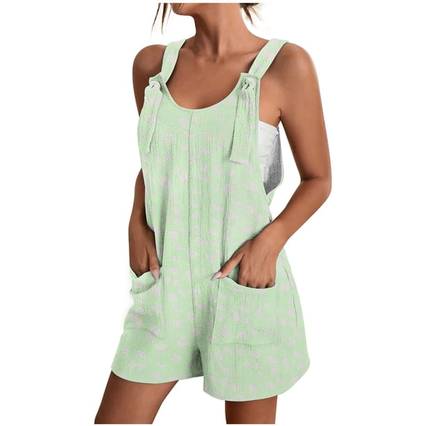 Pantalones Cortos de Mujer Casual Suspender Impresión Pantalones Cortos de Bolsillo, Pantalones Cortos de Mujer con Bolsillos