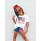 thumbnail image 1 of Camiseta 100 % algodón con estampado de la bandera estadounidense patriótica para niña. Top informal de verano de corte holgado con lazo rojo para celebraciones y decoraciones del 4 de julio., 1 of 6