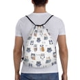 thumbnail image 2 of Drawstring Backpack - Quirky Doodle Owl White Splash Proof Small Drawstring Gym Bag for Women Men, Cinch Sports String Bag Backpack for Travel Swimming Beach, 2 of 8