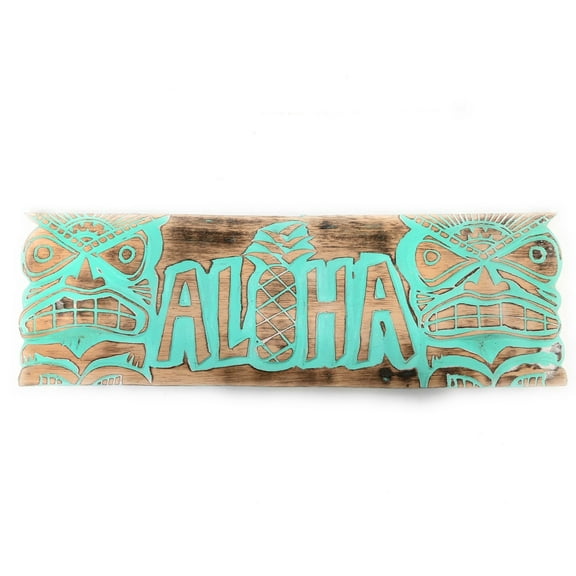 Weathered Aloha Sign 24" w/ Tikis - Limited Edition Turquoise | #dpt503660tw